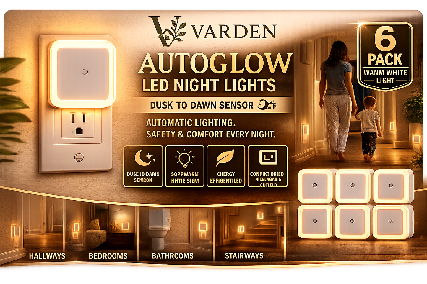 Varden - AutoGlow LED Night Lights – Dusk-to-Dawn Sensor Plug-In Lights (6 Pack)
