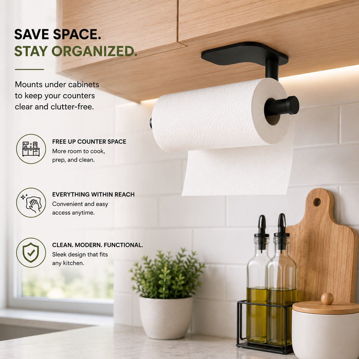 Varden Premium Under-Cabinet Paper Towel Mount. Adhesive and Screws Included For Easy Mounting